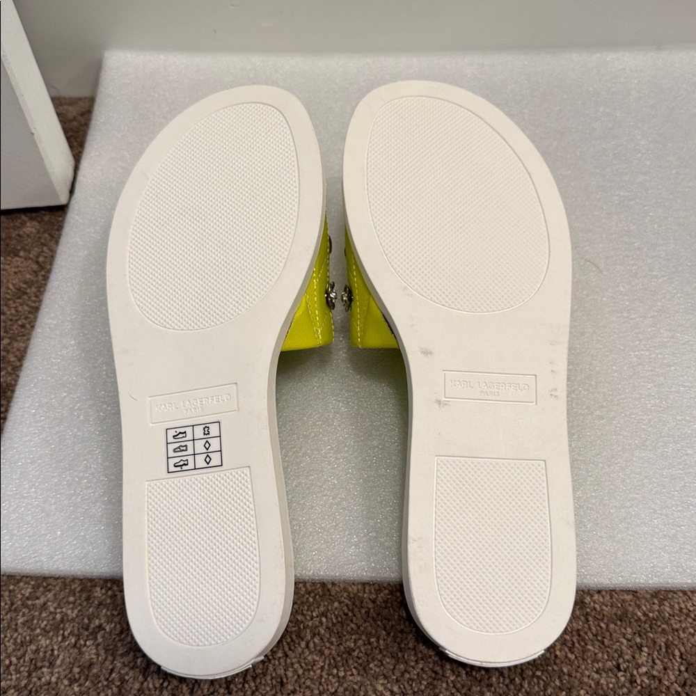 Karl Lagerfeld Lime Green Quilted Slide Sandals with Charms - Picture 5 of 5